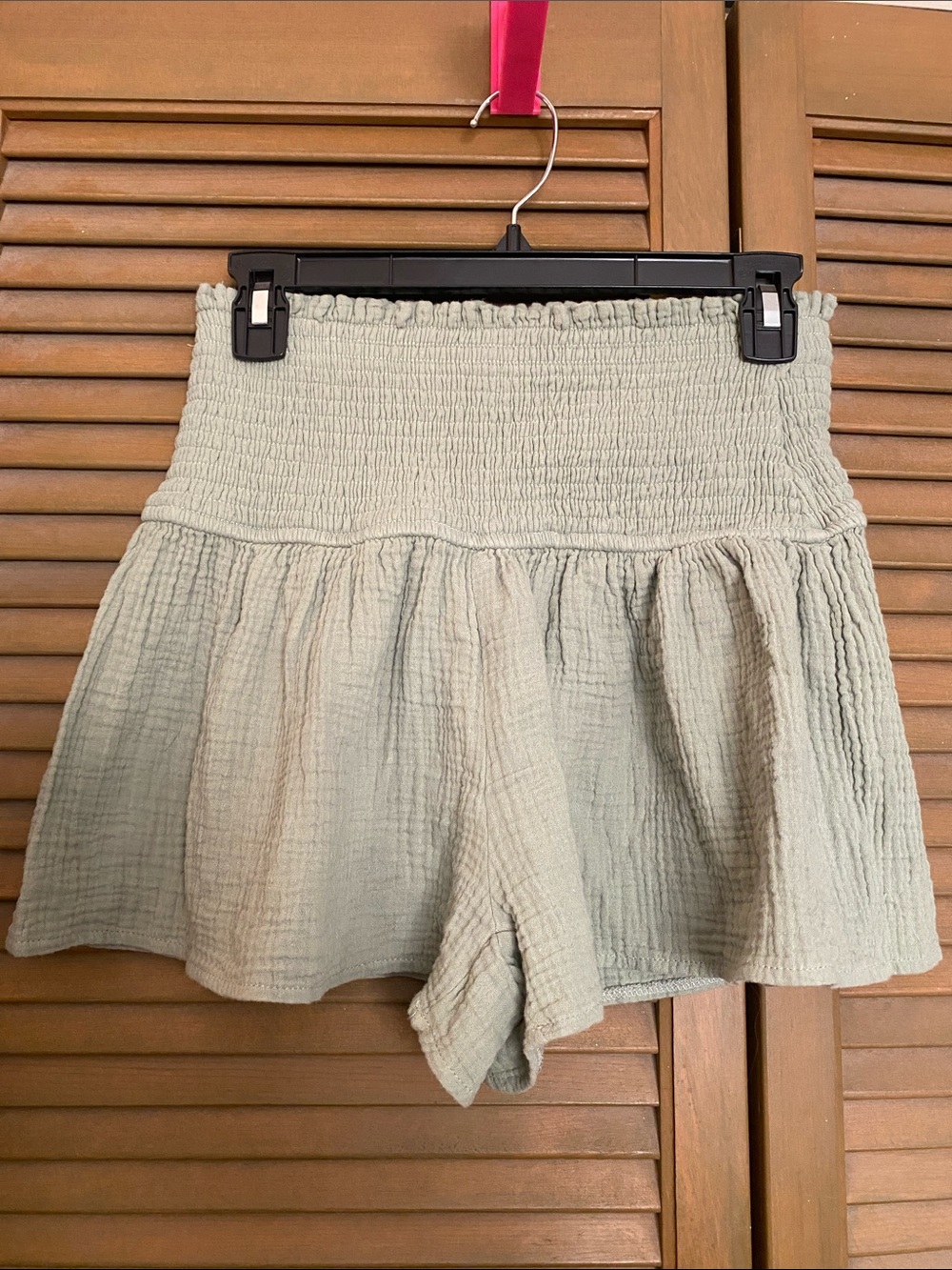 SHEIN Sage Green Smocked Waist Flared Shorts